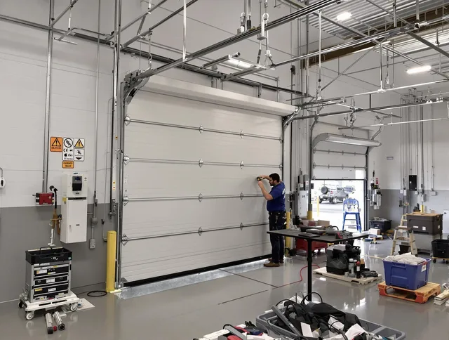 Commercial garage door repair being performed by Wallingford Garage Door Repair expert in Wallingford