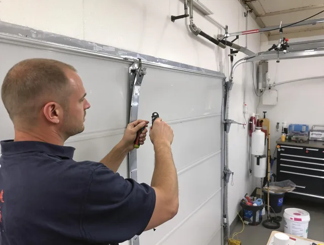 Before and after garage door dent repair by Wallingford Garage Door Repair in Wallingford