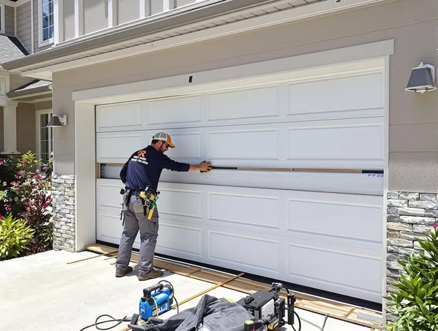 Wallingford Garage Door Repair team performing complete garage door replacement at Wallingford residence