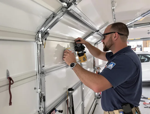 Wallingford Garage Door Repair technician quieting a noisy garage door in Wallingford