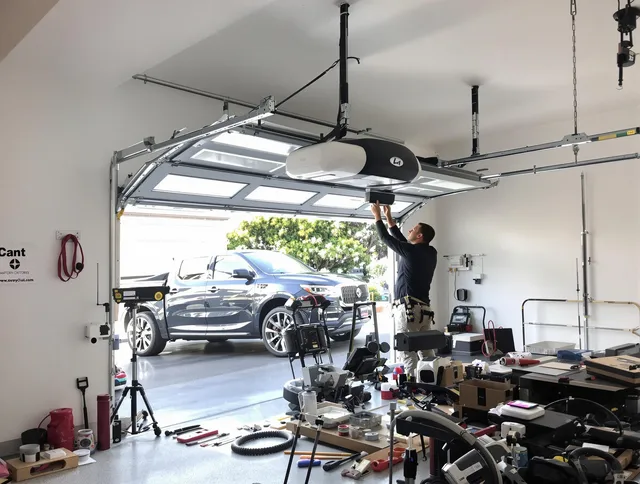 Wallingford Garage Door Repair specialist installing smart garage door opener system in Wallingford home
