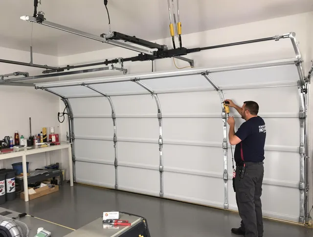 Wallingford Garage Door Repair certified technician performing overhead door system repair in Wallingford